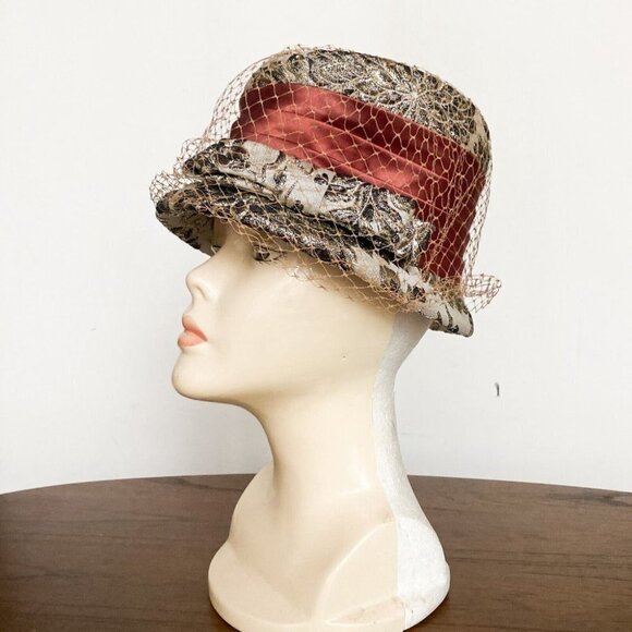 Vintage Gold Lamé Floral Net  Detail Bucket Hat S - Picture 3 of 12